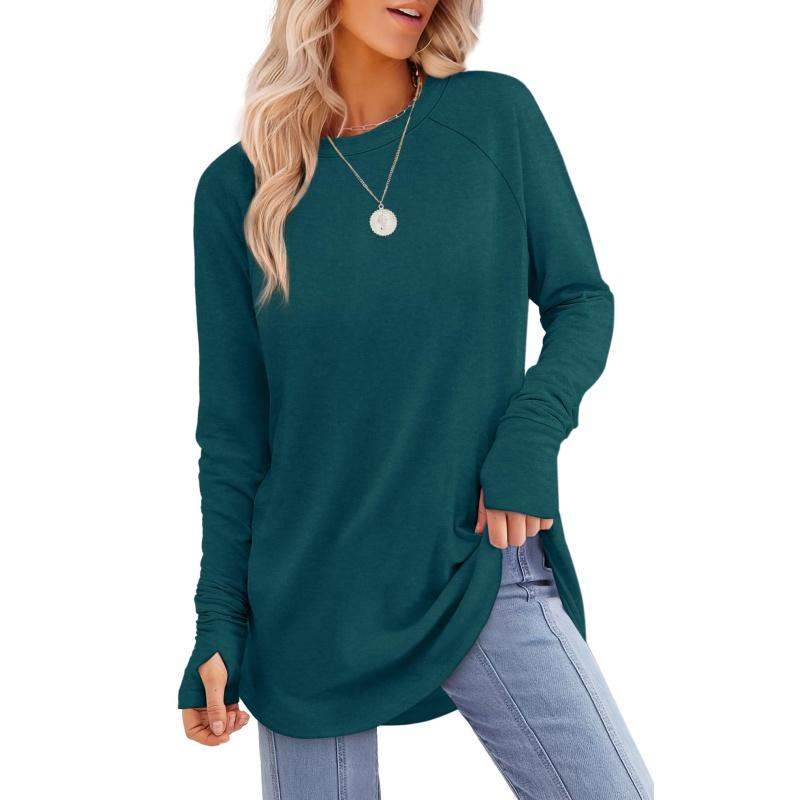 MIRA | Women's Long Sleeve Tunic Top with Thumb Hole and Curved Hem