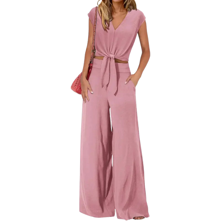 GLENDA | Chic Crop Top and Classic Wide Leg Pants Set