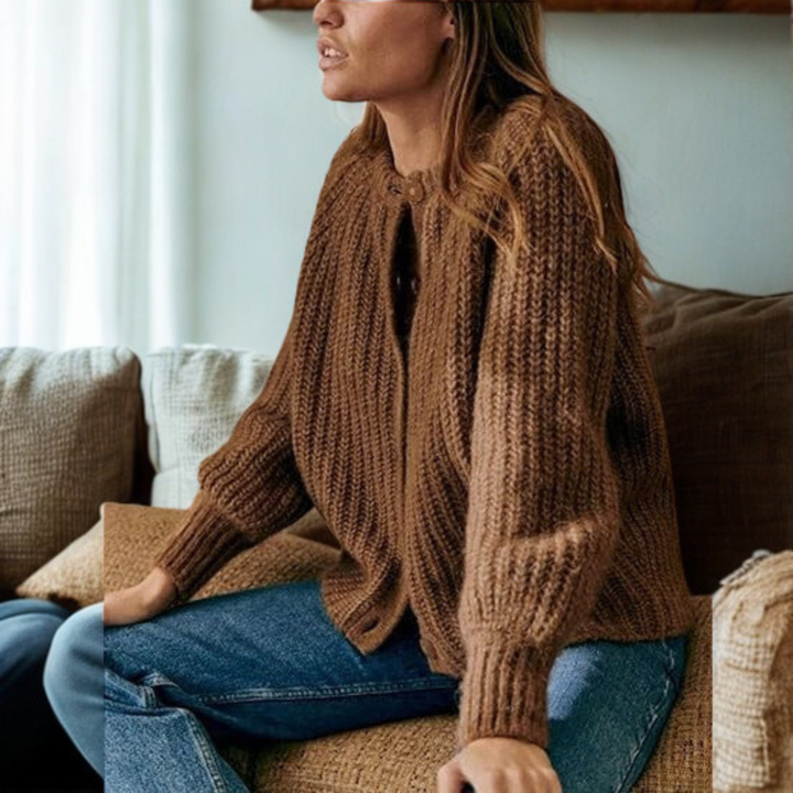 ELOWEN | Comfy Plain Button Down Long Sleeve Round Neck Cardigan