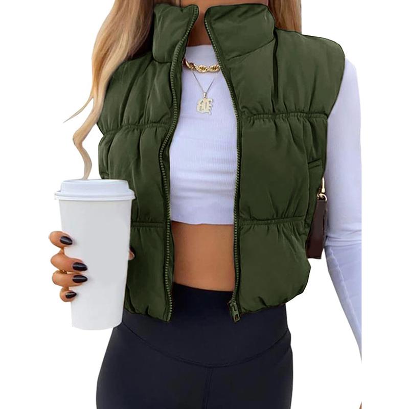 CAROLINE | Sleeveless Zip-Up Puffer Vest with Stand Collar