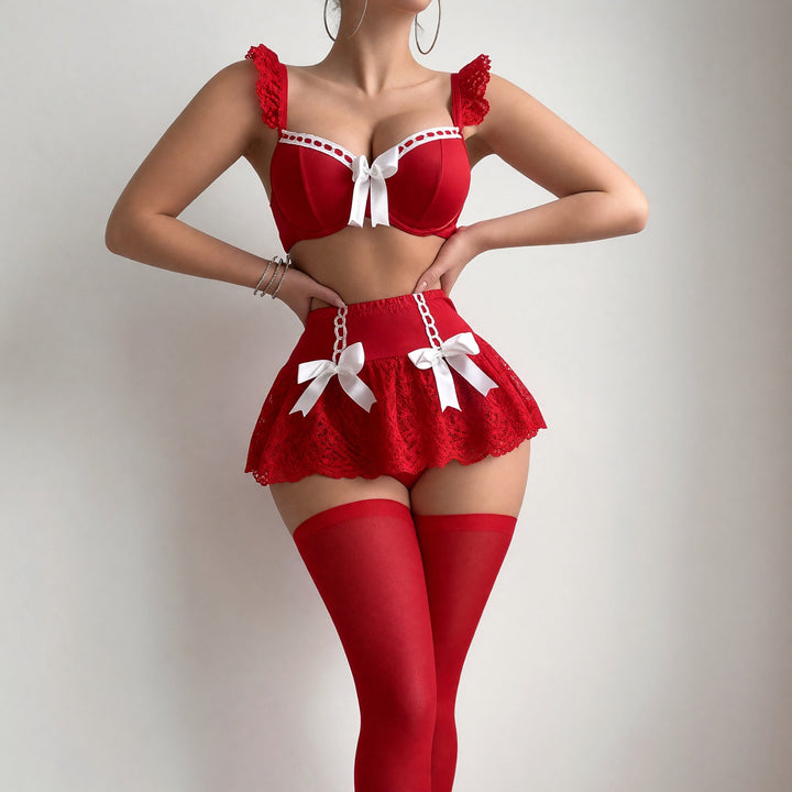 Ensemble lingerie sexy dentelle femme, brassière nœud