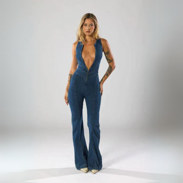 ARIA | Flare Cut Denim Jumpsuit