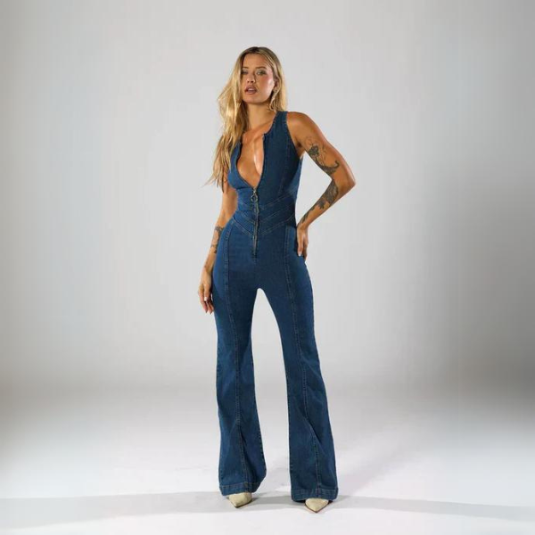 ARIA | Flare Cut Denim Jumpsuit