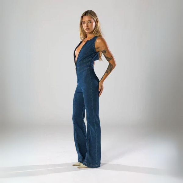ARIA | Flare Cut Denim Jumpsuit