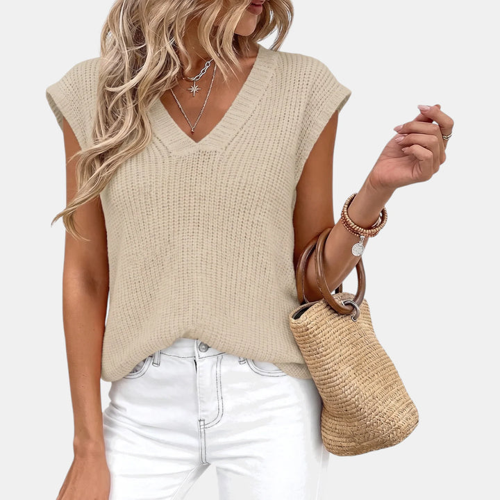 Women's Sweater Vest Chunky Ribbed Knit V-Neck Sleeveless Top