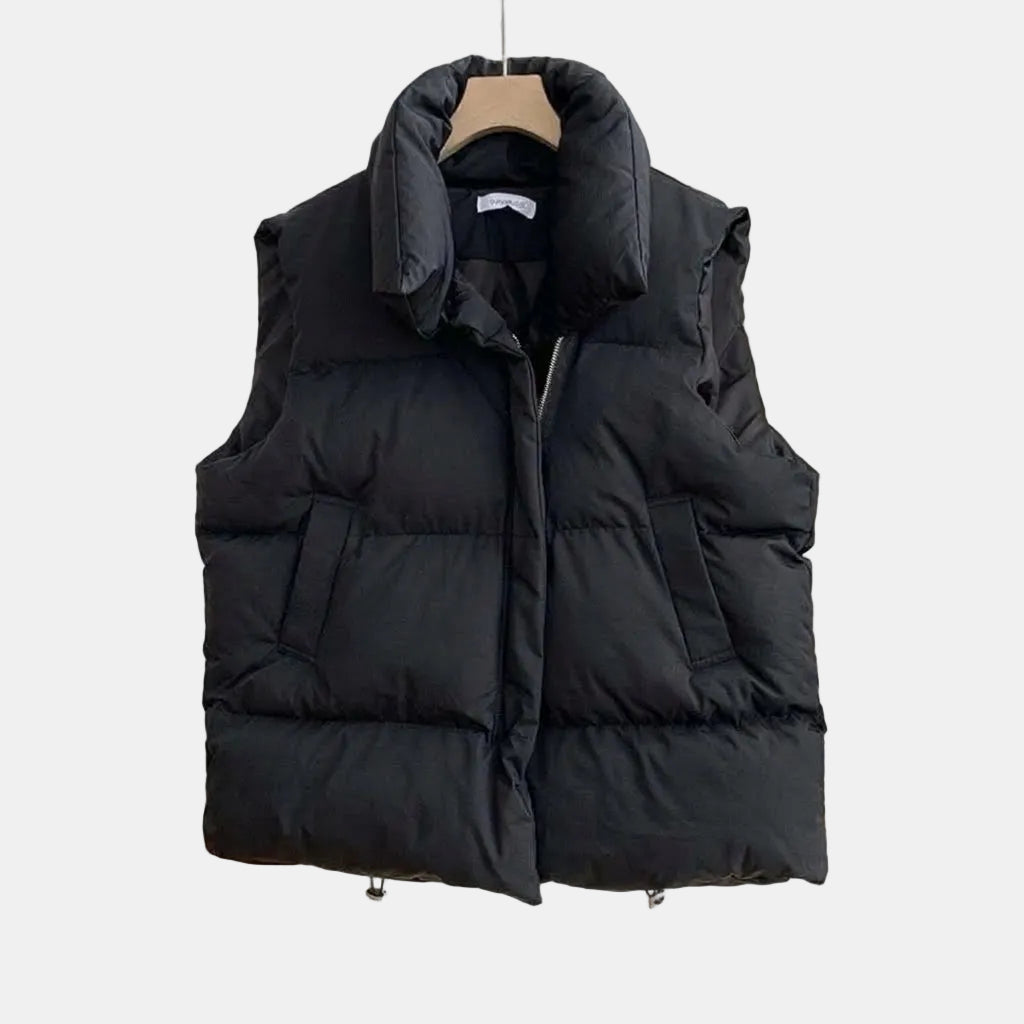 Women's Puffer Vest with Stand Collar and Zip Front