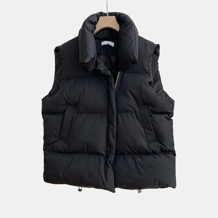 Women's Puffer Vest with Stand Collar and Zip Front