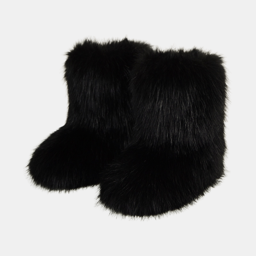 Bottes à fourrure femme, tige mi-mollet à enfiler pour l’hiver, coloris noir