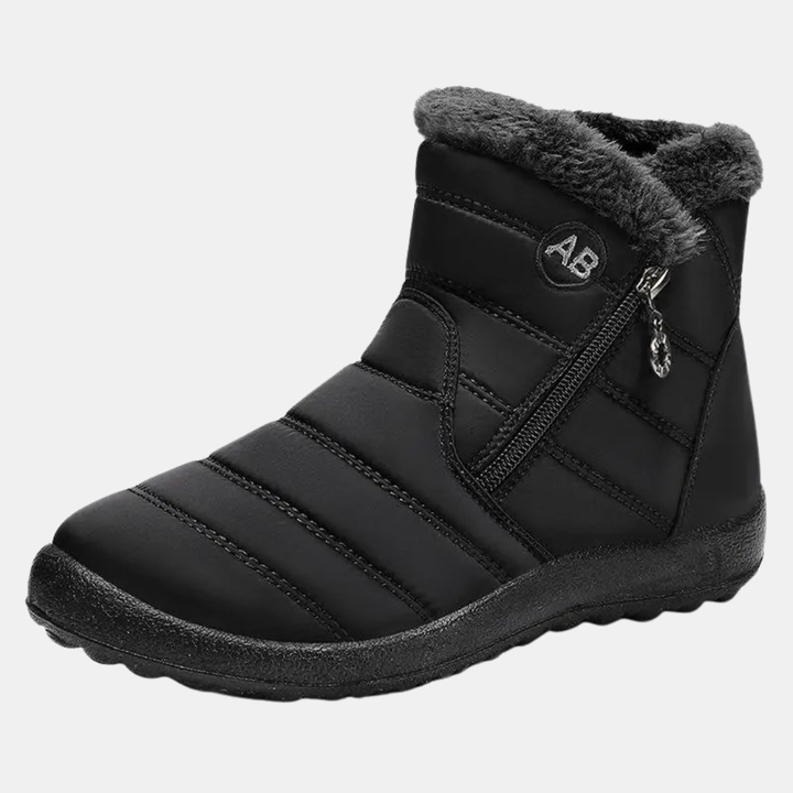Bottines après-ski femme matelassées, col en fausse fourrure, coloris noir