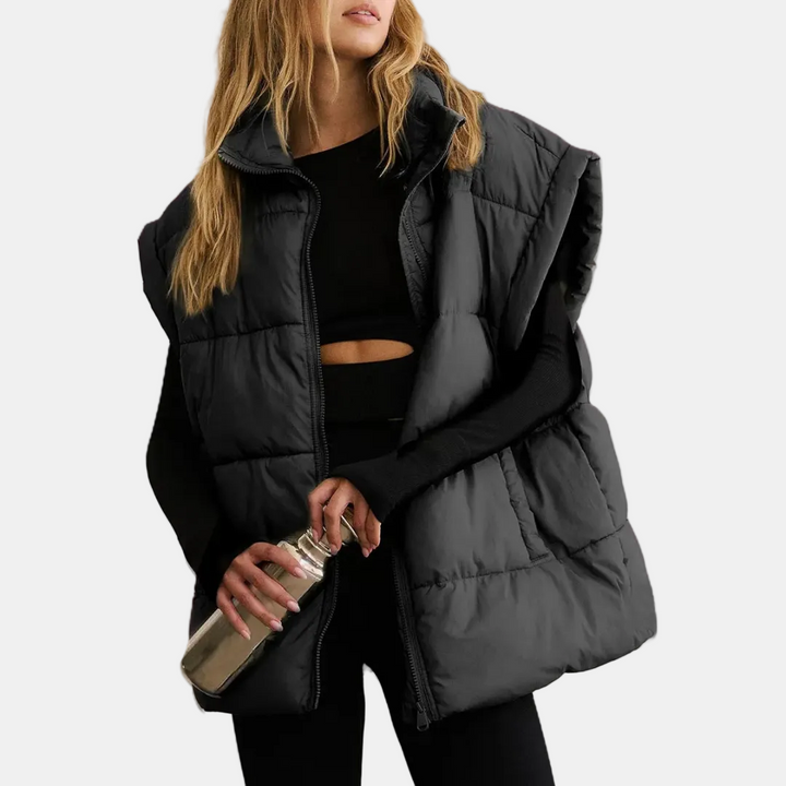 Women's Quilted Puffer Vest with Stand Collar and Front Zip