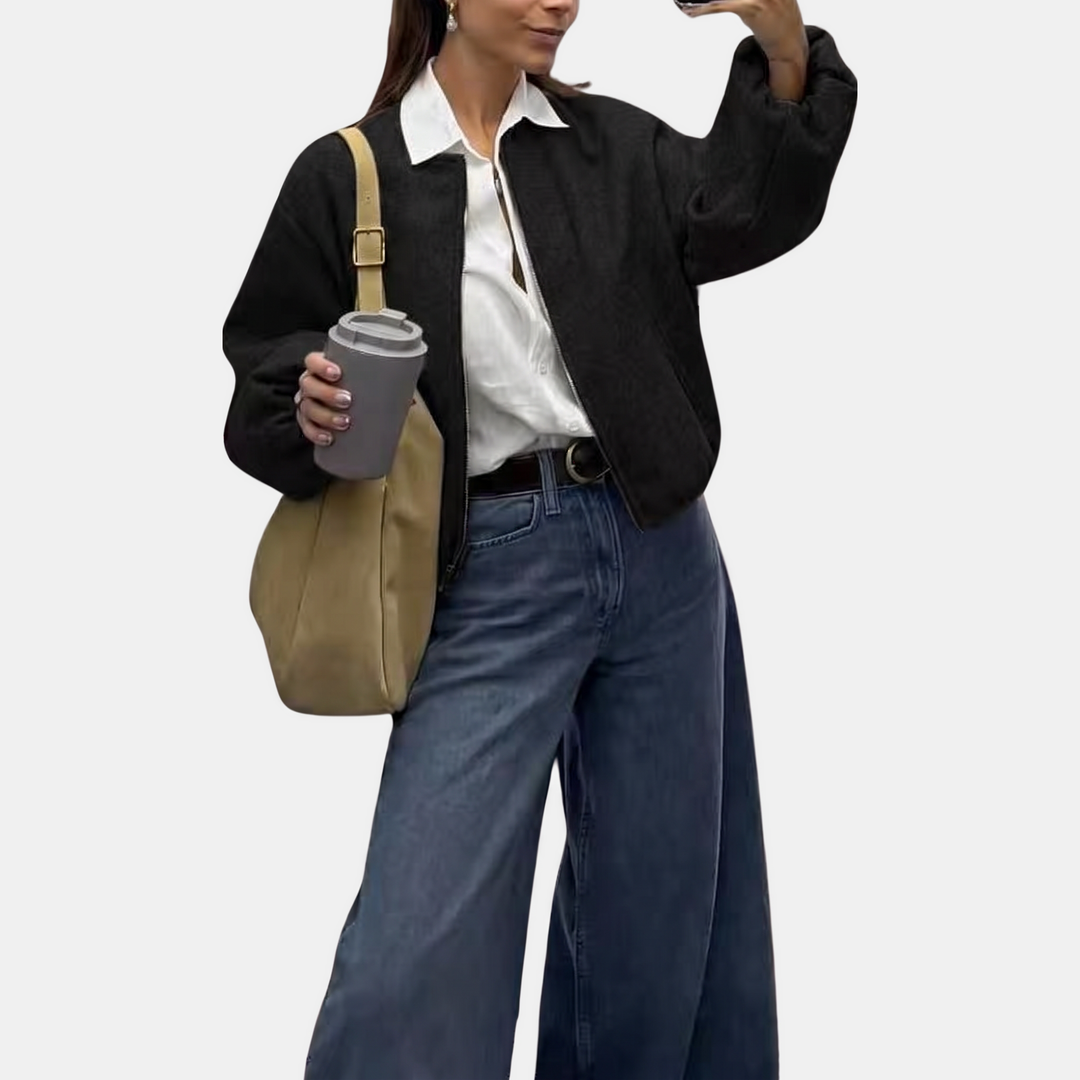 Bomber femme court et oversize, zippé pour la mi-saison, coloris noir
