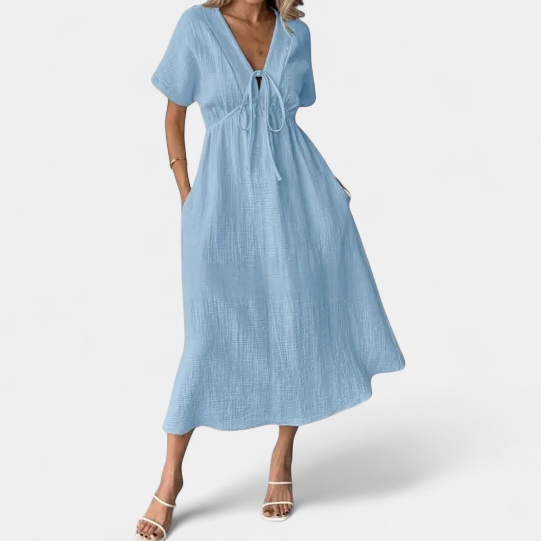 BONNIE | Breezy V-Neck Drawstring Beach Dress