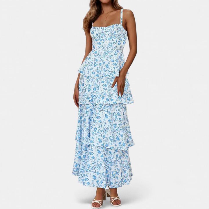 CELIA | Floral Bow-Tie Tiered Maxi Dress