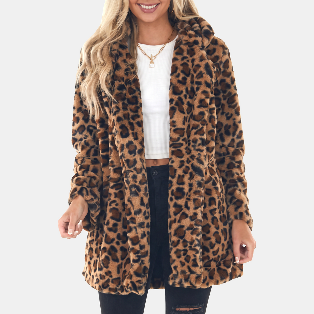 Manteau d’hiver femme chaud et chic, fausse fourrure léopard oversize