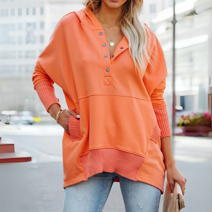 SORAYA | Comfy Oversized Hoodie V-Neck Long Sleeve Sweatshirt