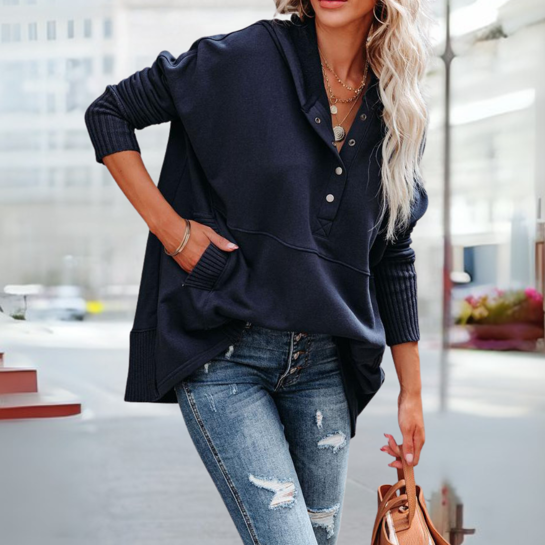 SORAYA | Comfy Oversized Hoodie V-Neck Long Sleeve Sweatshirt