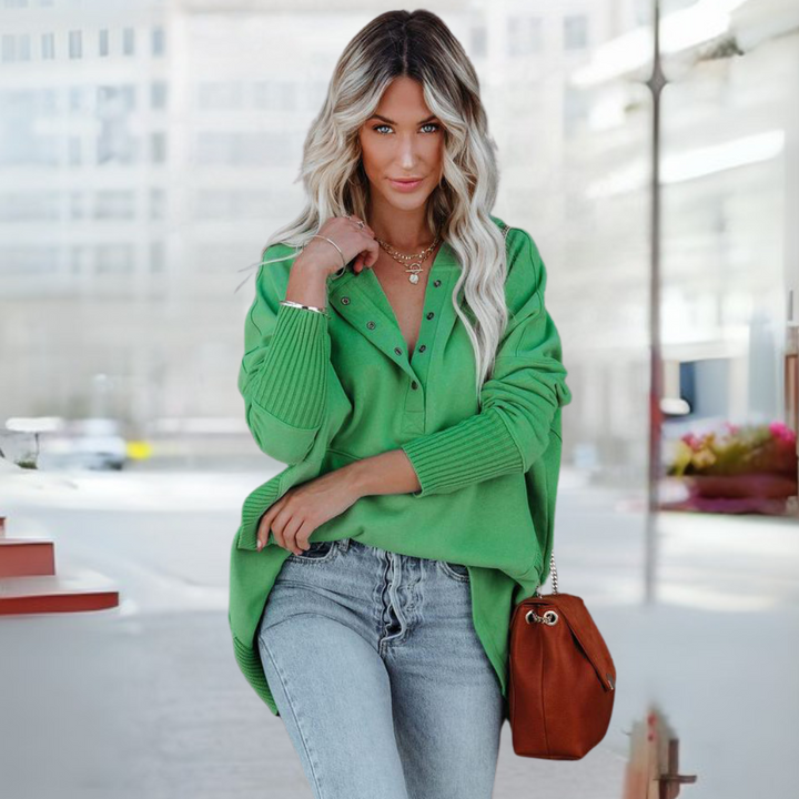 SORAYA | Comfy Oversized Hoodie V-Neck Long Sleeve Sweatshirt