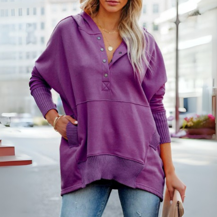 SORAYA | Comfy Oversized Hoodie V-Neck Long Sleeve Sweatshirt