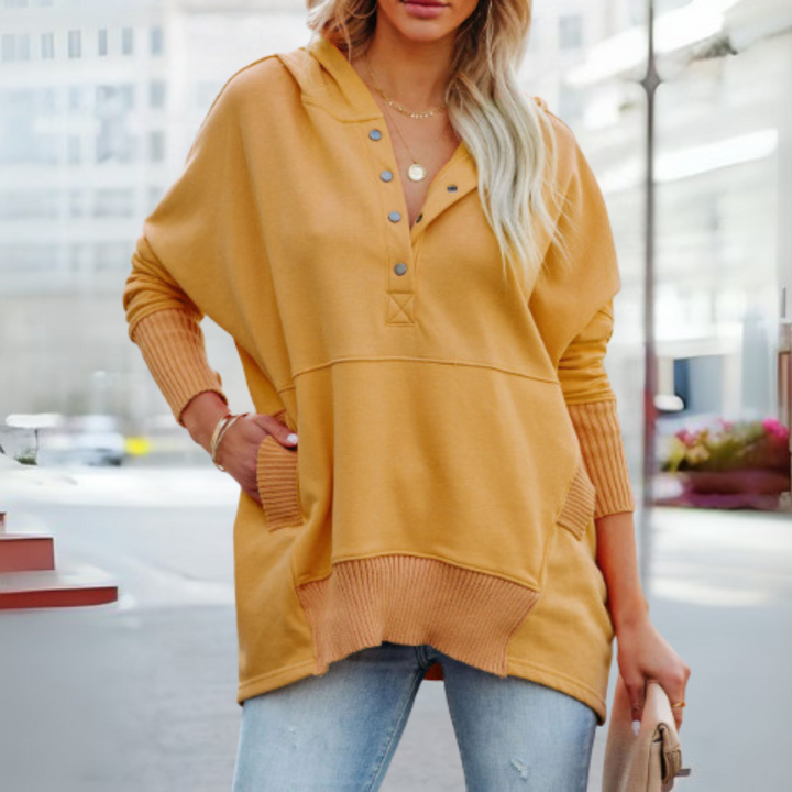 SORAYA | Comfy Oversized Hoodie V-Neck Long Sleeve Sweatshirt
