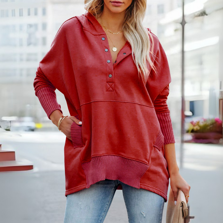 SORAYA | Comfy Oversized Hoodie V-Neck Long Sleeve Sweatshirt