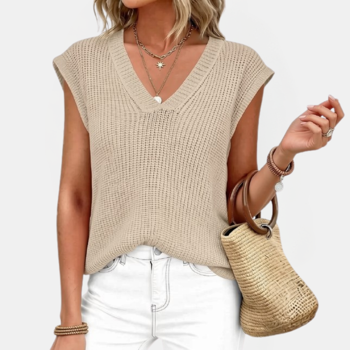 Women's Sweater Vest Chunky Ribbed Knit V-Neck Sleeveless Top