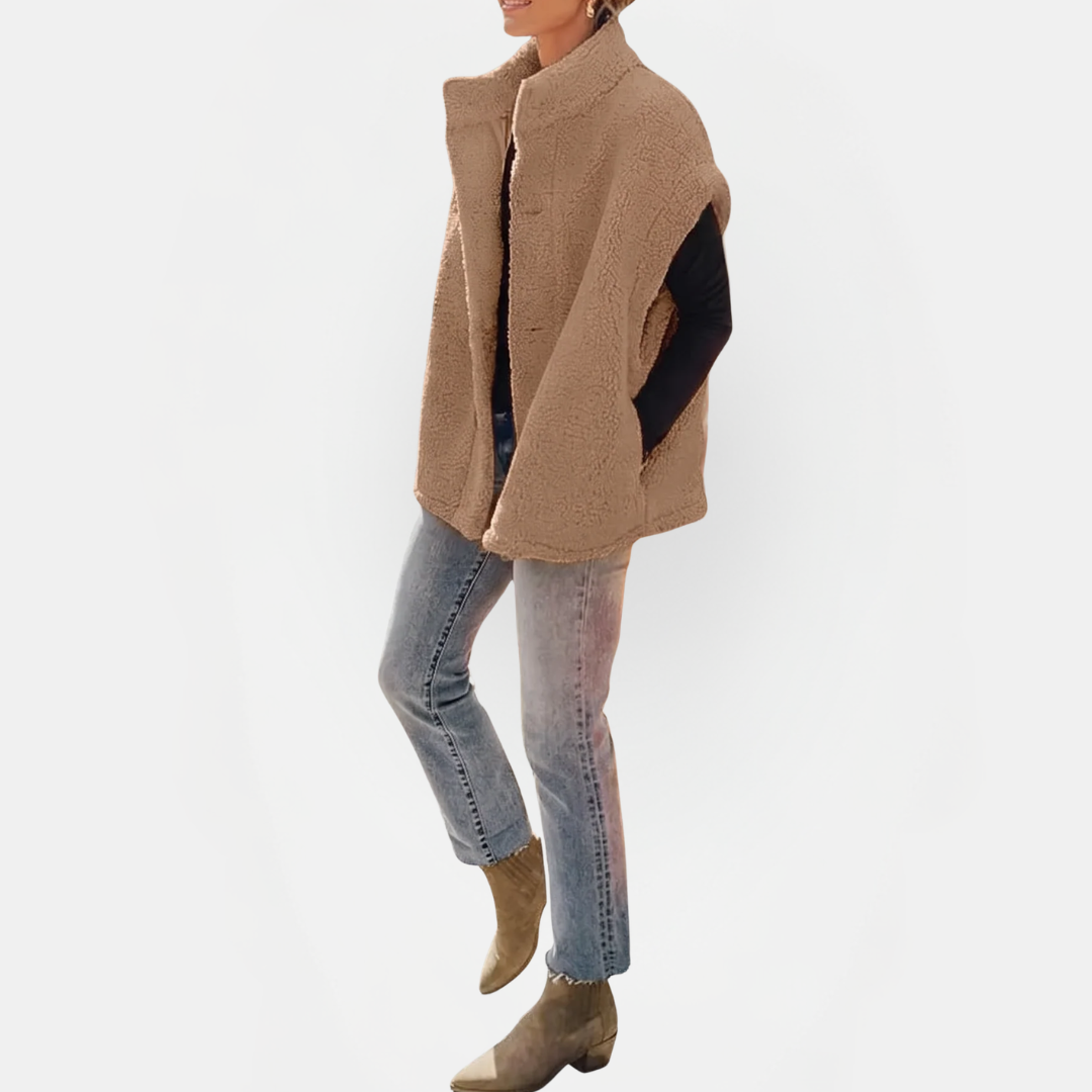 Women's Button Front Teddy Fleece Oversized Vest