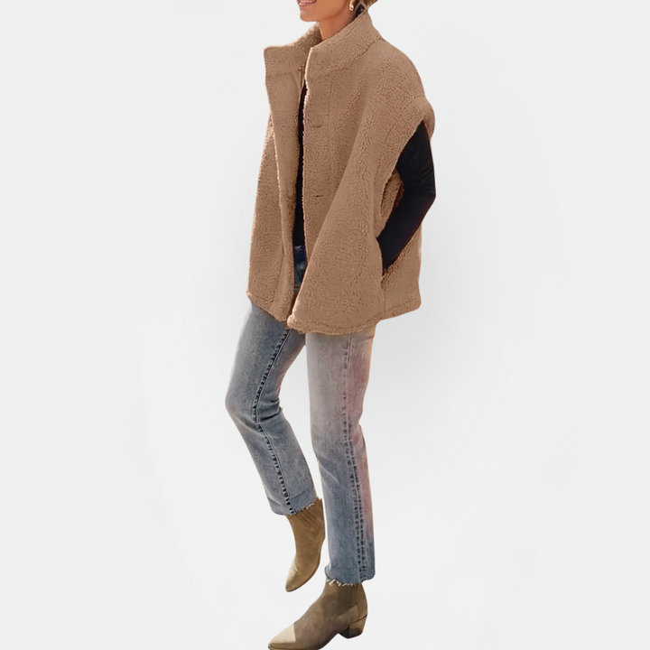 Women's Button Front Teddy Fleece Oversized Vest