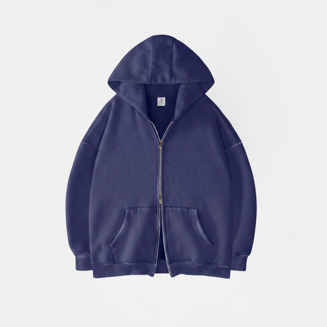Women's Oversized Zip Up Hoodie Double Zipper Kangaroo Pocket