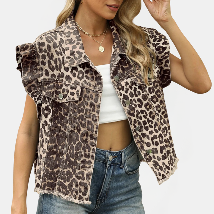 Women's Ruffle Trim Cropped Denim Vest