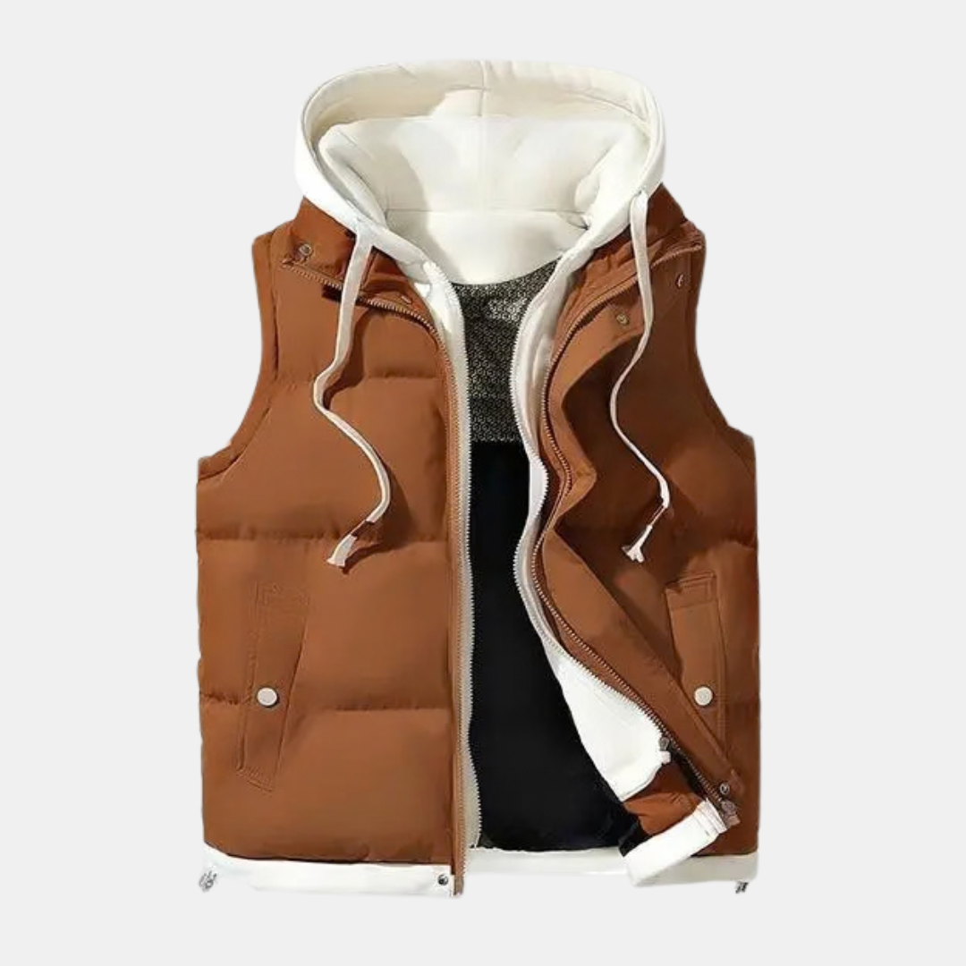 Doudoune sans manches femme matelassée, à capuche pour l’hiver, coloris camel