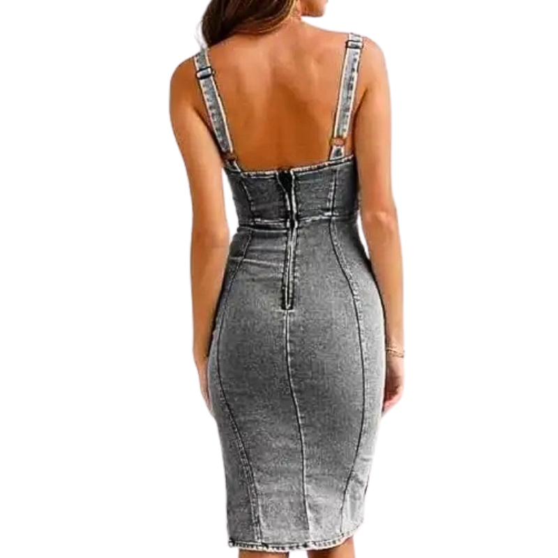 TATIANA | Slim-Fit Denim Side Slit Midi Dress
