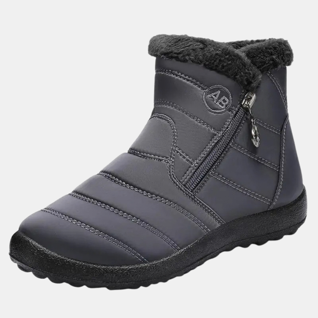 Bottines après-ski femme matelassées, col en fausse fourrure, coloris gris
