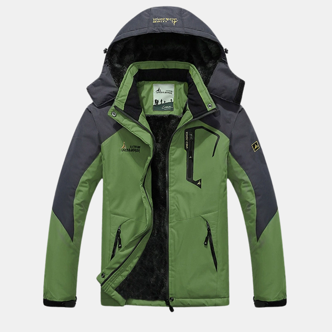 Veste d’hiver femme chaude, doublure polaire et capuche, coloris vert et gris foncé