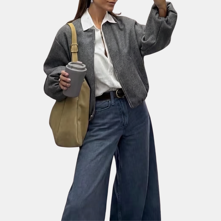 Bomber femme court et oversize, zippé pour la mi-saison, coloris gris