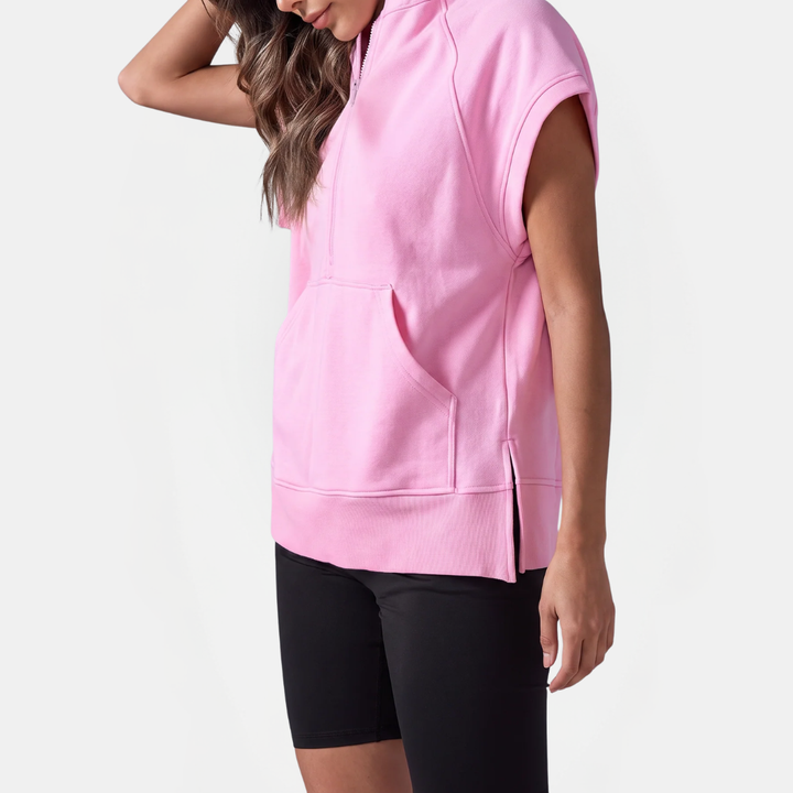 Women's Half Zip Hoodie Oversized Short Sleeve Sweatshirt