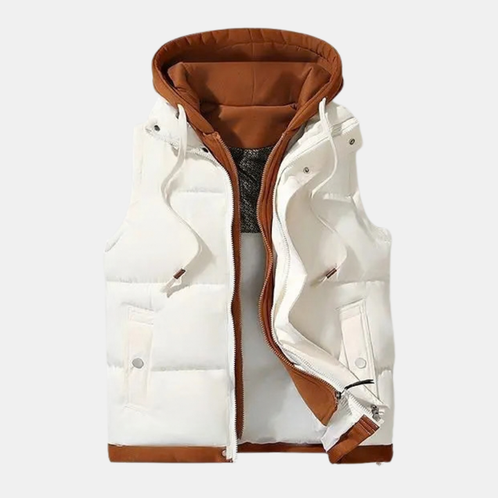 Doudoune sans manches femme matelassée, à capuche pour l’hiver, coloris blanc cassé