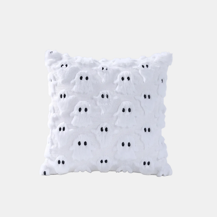 Housse de coussin Halloween et automne, motifs touffetés en relief, coloris blanc