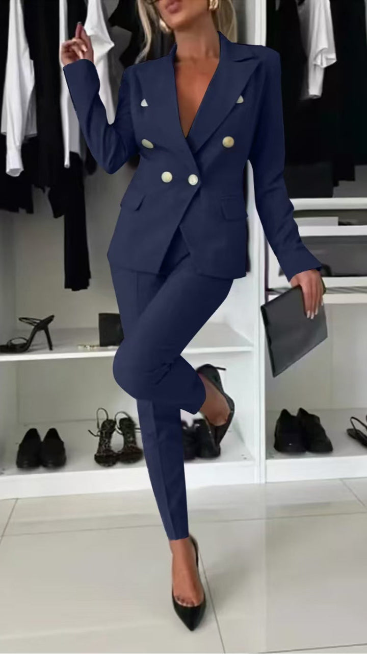 PENNIE | Classy Collar Blazer and Flared Pants Set