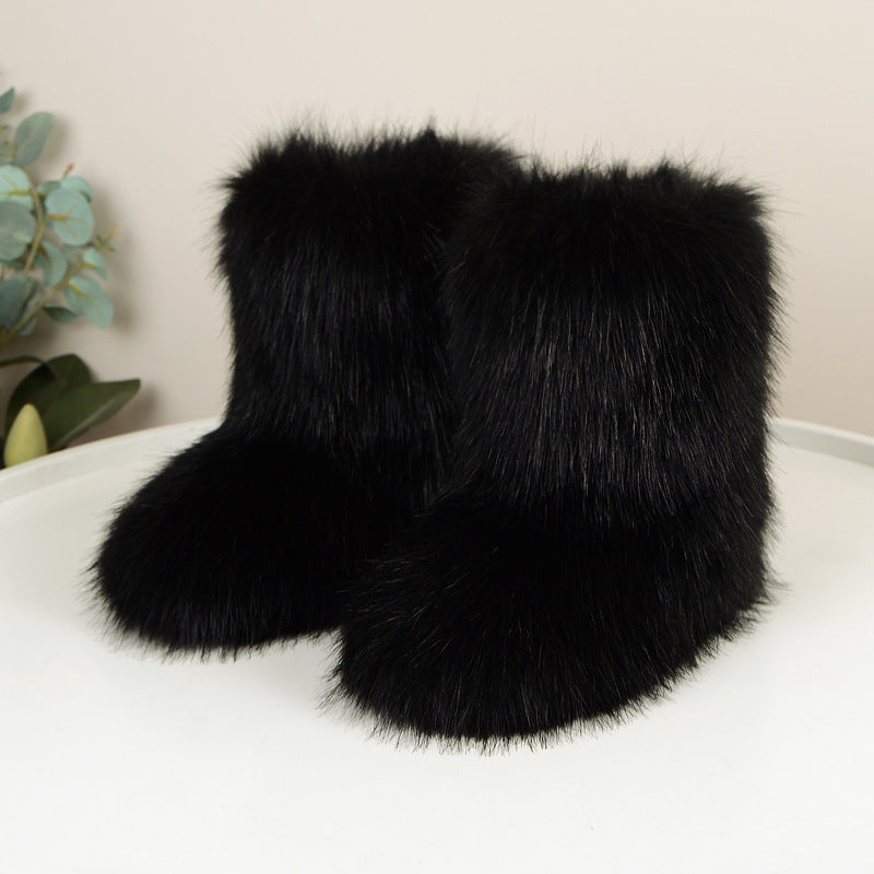 HIRA | Chic Trendy Furry Mid Length Winter Boots