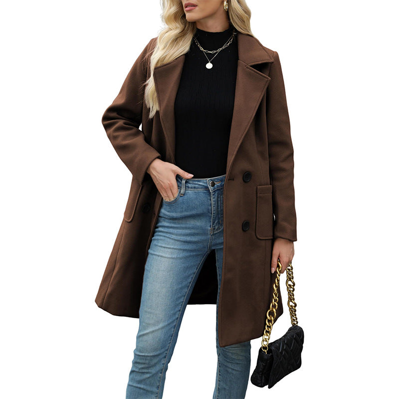 LUCIA | Women’s Camel Wool Blend Double-Breasted Mid-Long Coat