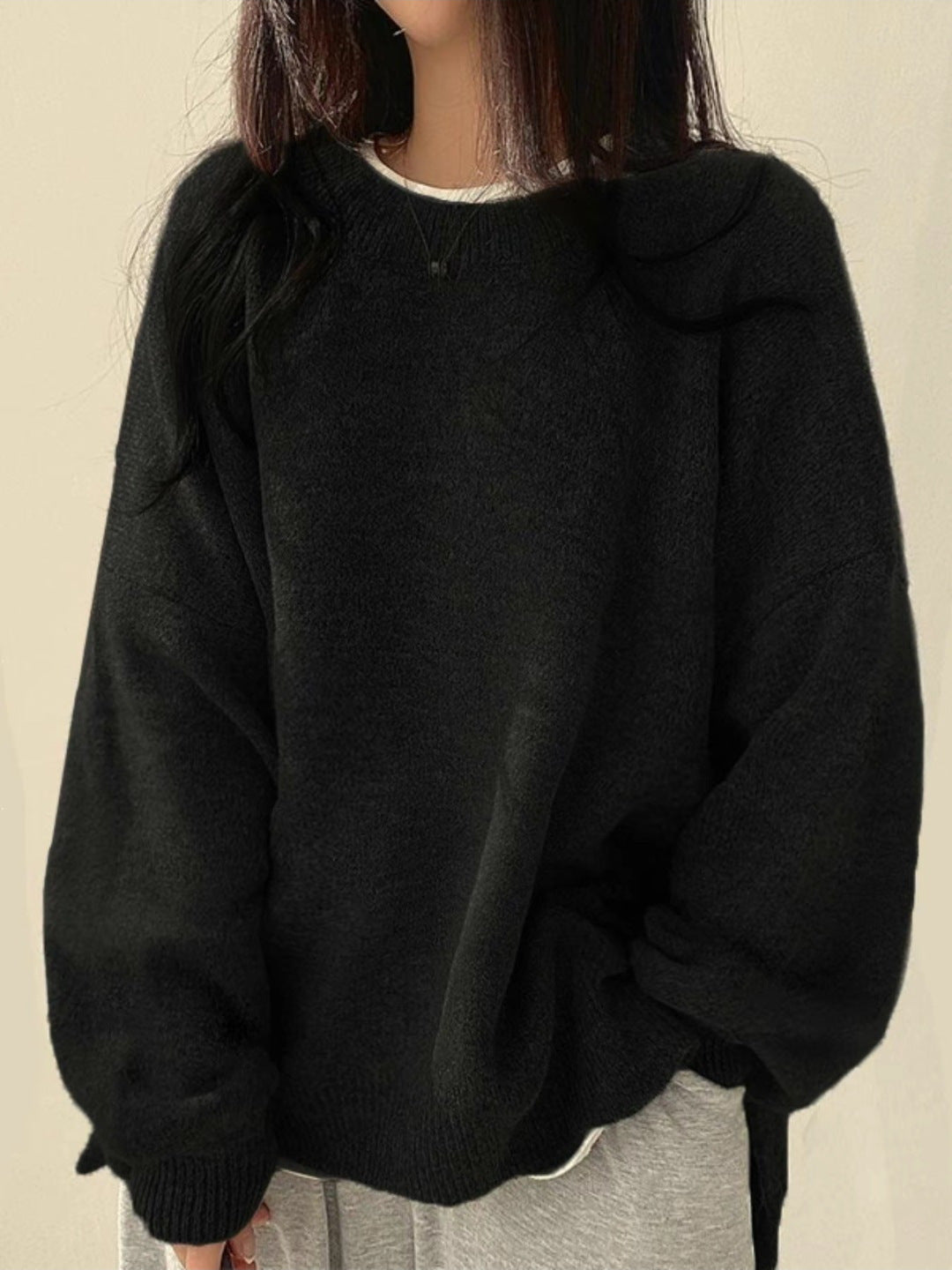 KIARA | Women's Drop Shoulder Split Hem Round Neck Sweater