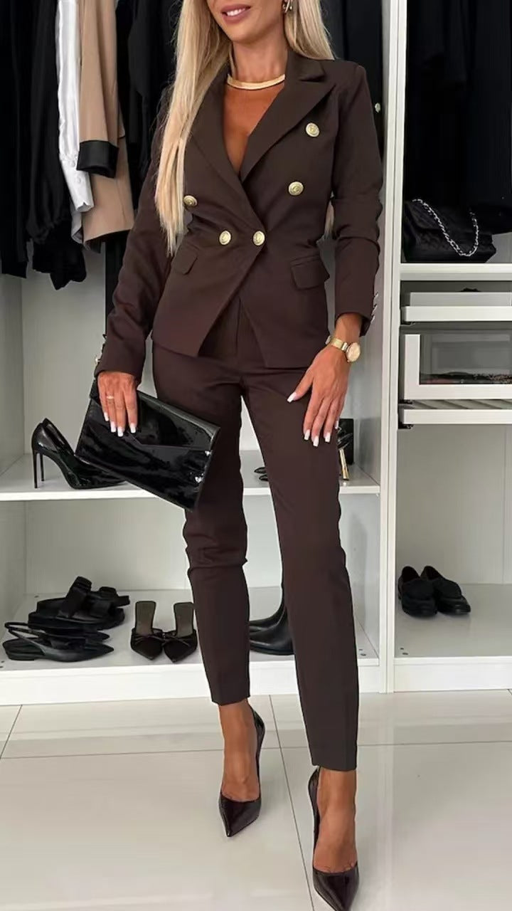 PENNIE | Classy Collar Blazer and Flared Pants Set