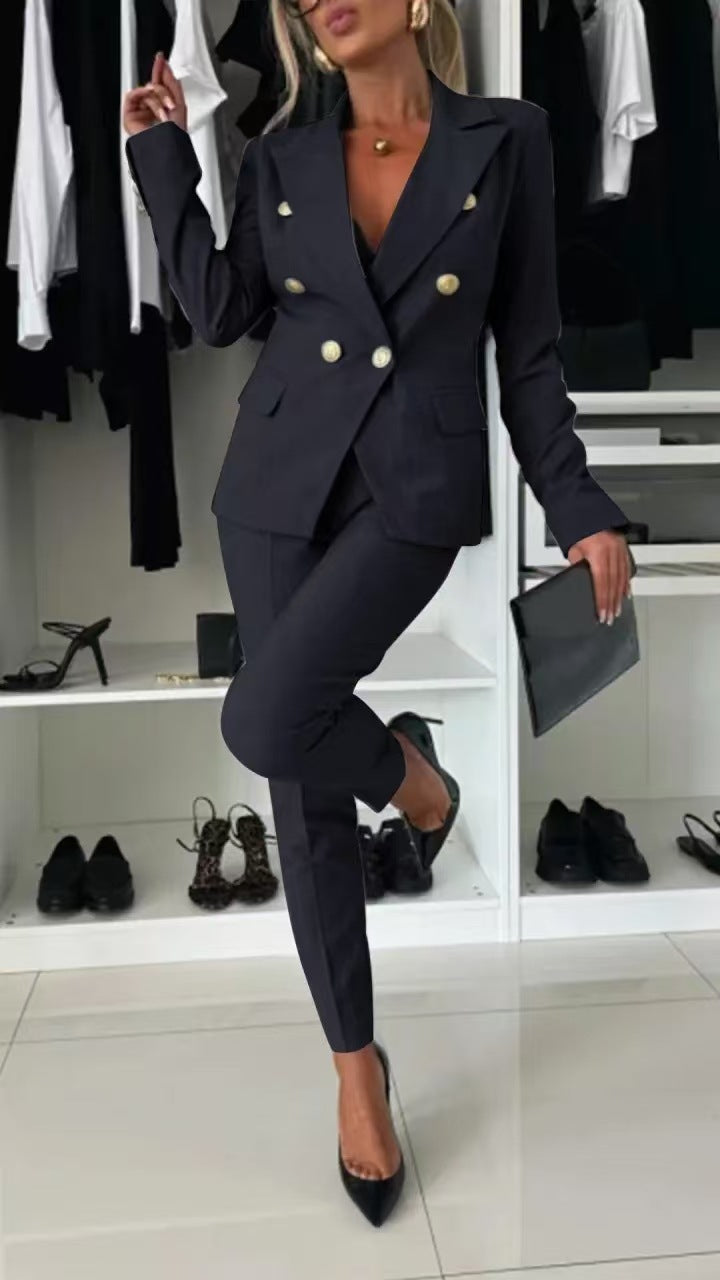 PENNIE | Classy Collar Blazer and Flared Pants Set