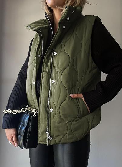 PAMMY | Classic Puffer Button Zip Up Collared Vest