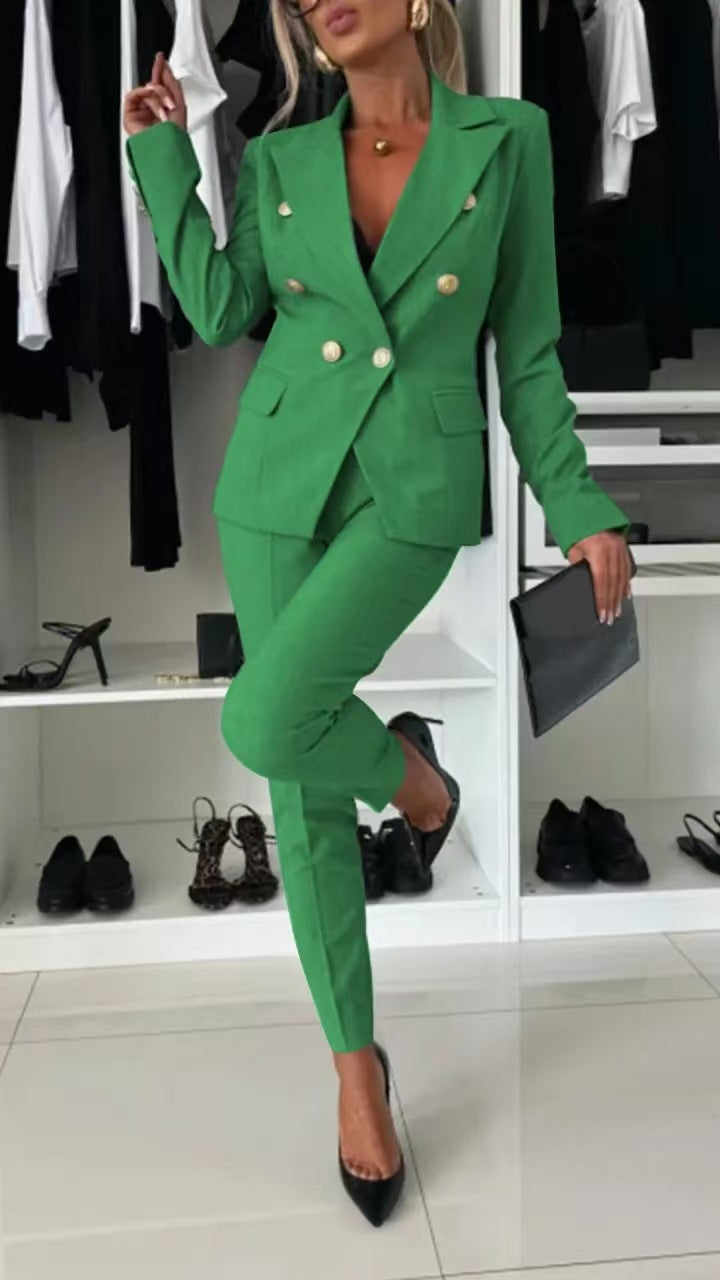 PENNIE | Classy Collar Blazer and Flared Pants Set