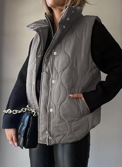 PAMMY | Classic Puffer Button Zip Up Collared Vest