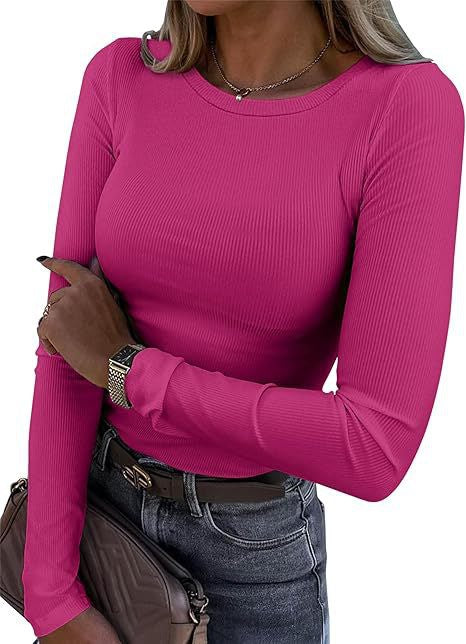 MERIAM | Women Rib Knit Long Sleeve Slim Fit Crewneck Top