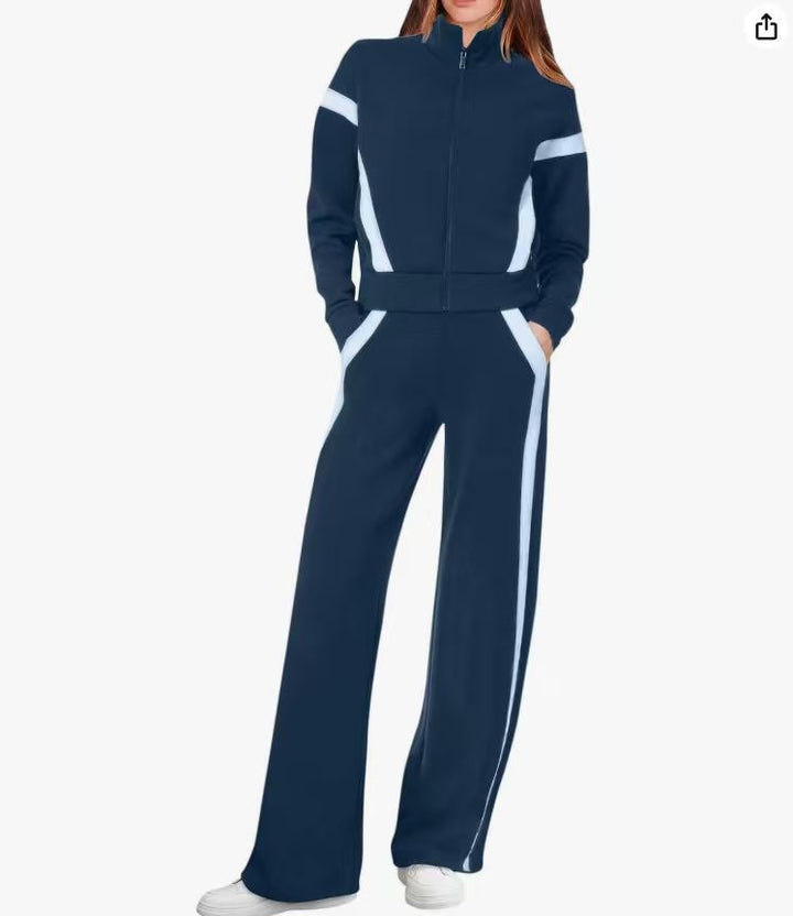 ARIANA | Women’s Sporty Zip Up Sweatsuit & Wide Leg Pants Set