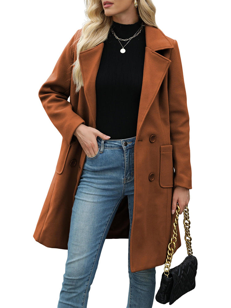 LUCIA | Women’s Camel Wool Blend Double-Breasted Mid-Long Coat