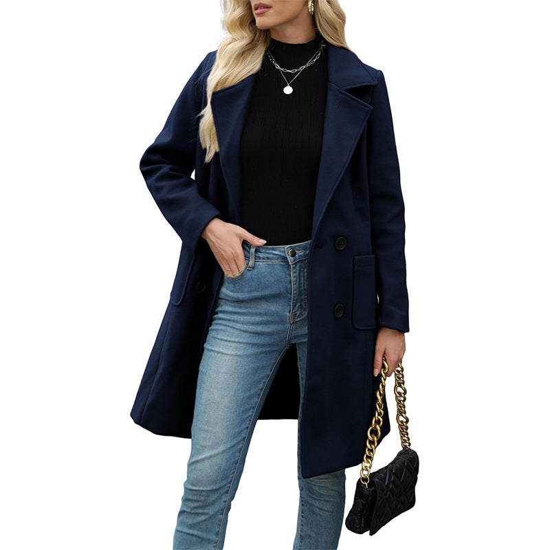 LUCIA | Women’s Camel Wool Blend Double-Breasted Mid-Long Coat